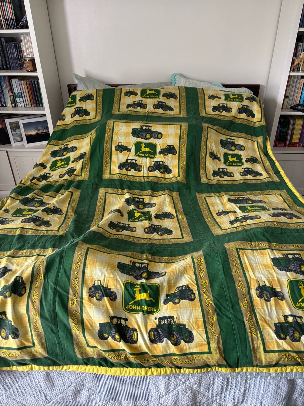 John Deere Green and Yellow Tractor Patchwork Quilt Handmade